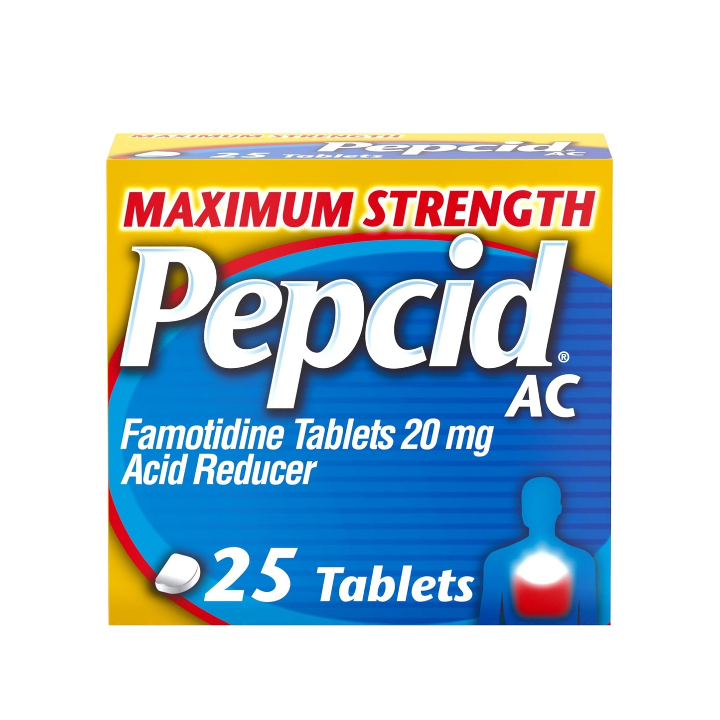 Pepcid AC Maximum Strength Heartburn Relief Tablets, OTC Medicine Prevents & Relieves Heartburn & Acid Reflux Due to Acid Indigestion, 20mg Famotidine Acid Reducer, Fast-Acting, 25 ct - dailyvitalstore