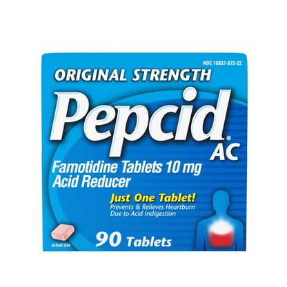 Pepcid AC Original Strength Heartburn Relief Tablets, OTC Medicine Prevents & Relieves Heartburn & Acid Reflux Due to Acid Indigestion, 10mg Famotidine Acid Reducer, Fast-Acting, 90 ct - dailyvitalstore