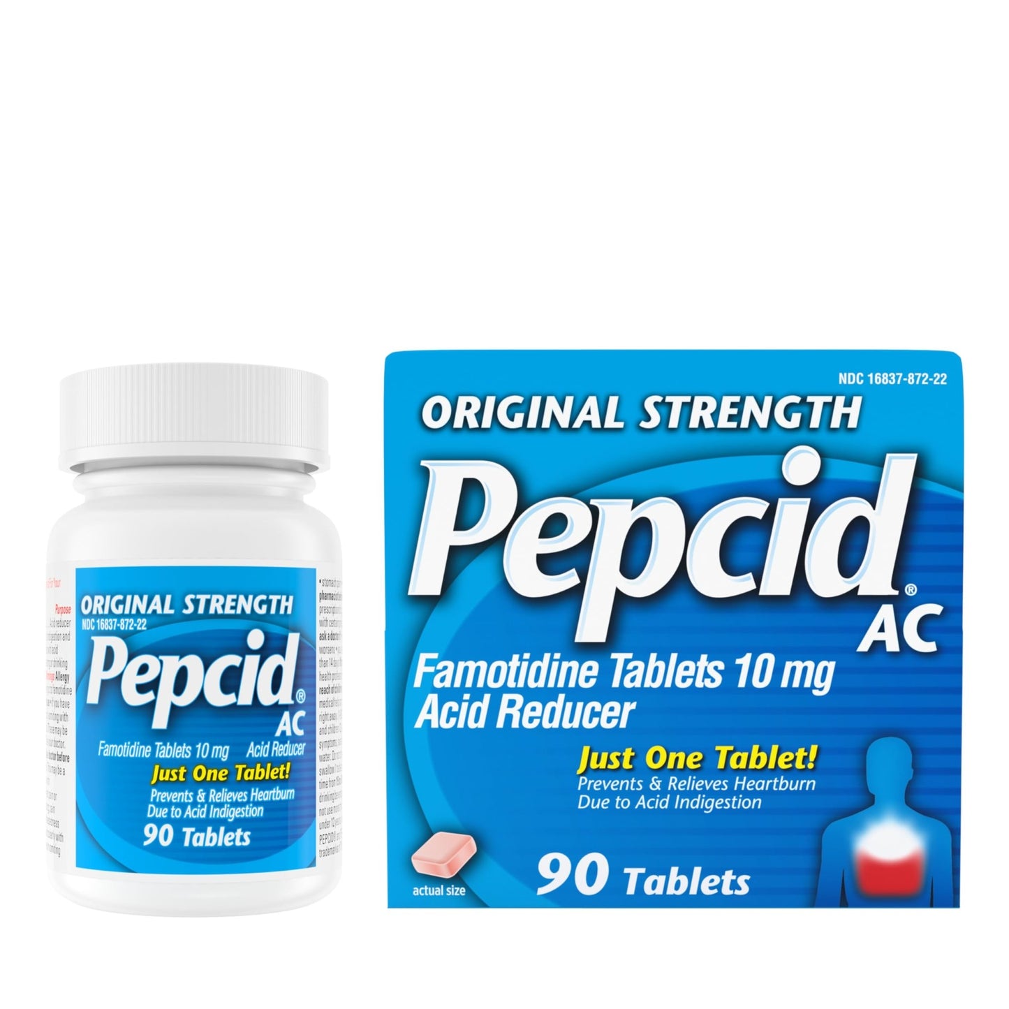 Pepcid AC Original Strength Heartburn Relief Tablets, OTC Medicine Prevents & Relieves Heartburn & Acid Reflux Due to Acid Indigestion, 10mg Famotidine Acid Reducer, Fast-Acting, 90 ct - dailyvitalstore