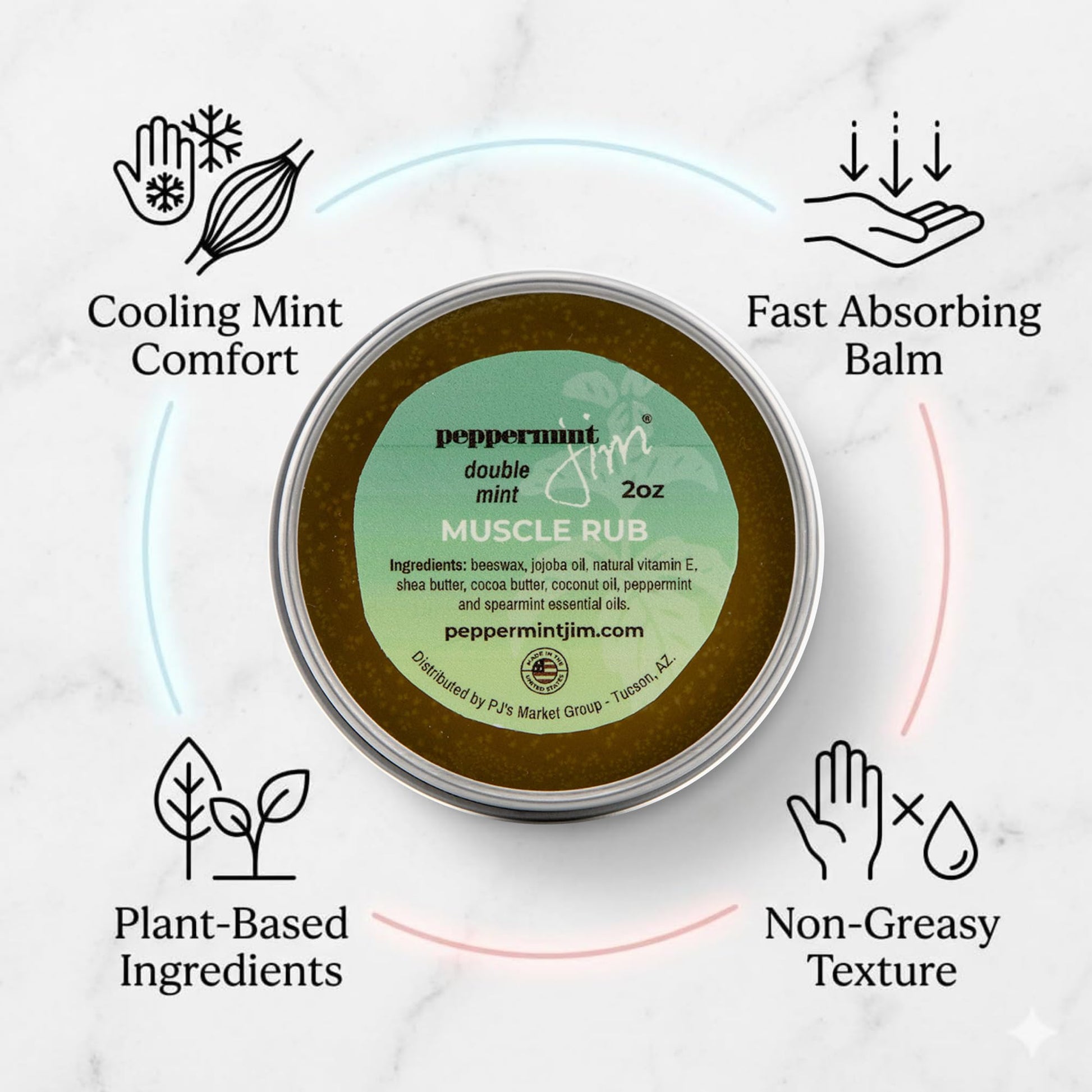 Peppermint Jim Double Mint Muscle Rub Balm 2oz, Fast Absorbing Cooling Relief Cream with Peppermint & Spearmint Oils, Non Greasy Soothing Balm for Sore Muscles, Back, Neck & Joints - Plant Based - dailyvitalstore