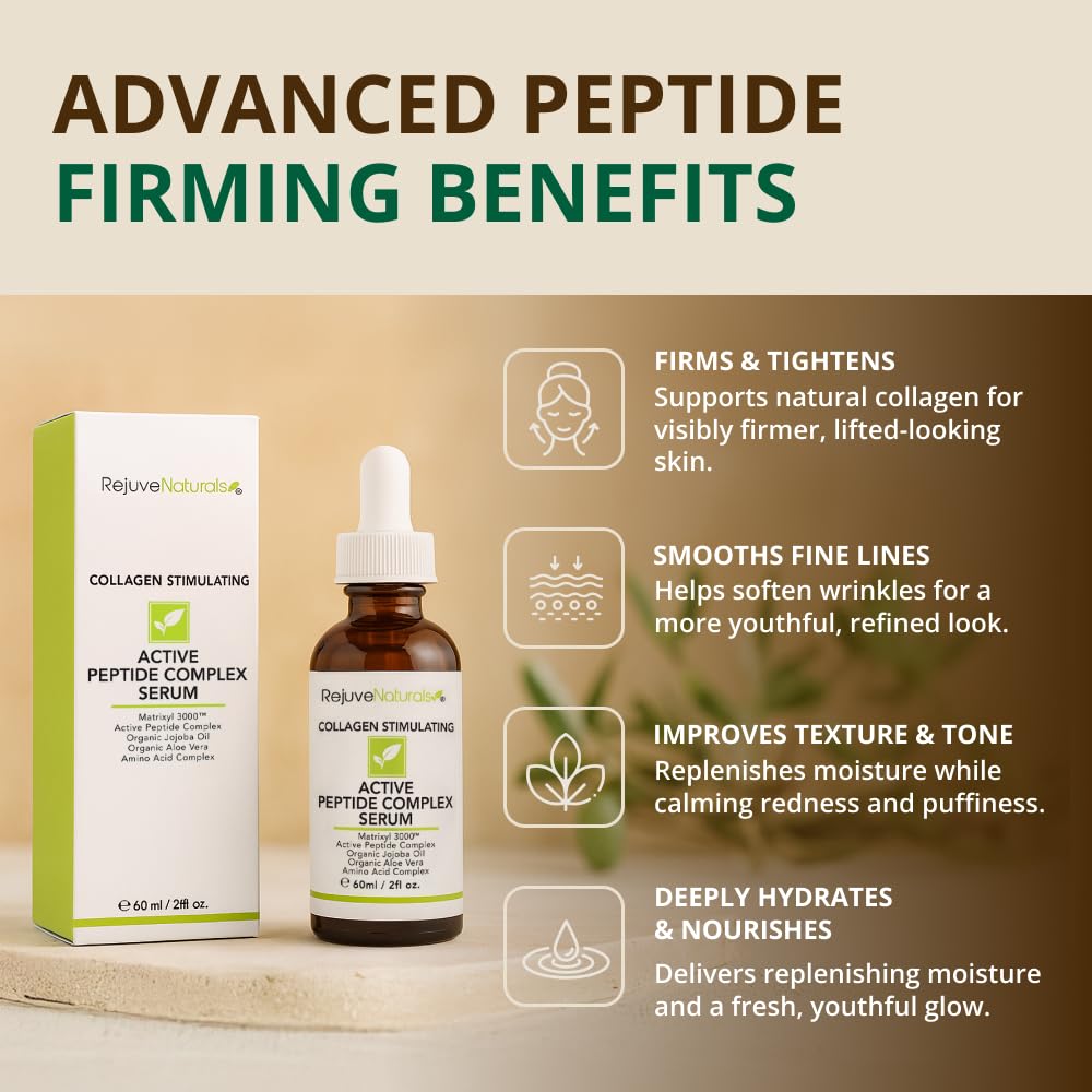 Peptide Complex Serum with Matrixyl 3000 (2 oz, Double-Sized) Minimizes Look of Fine Lines & Deep Wrinkles, Crow's Feet, Crepey Skin. Lightweight Anti Aging Moisturizer for Face & Neck - dailyvitalstore