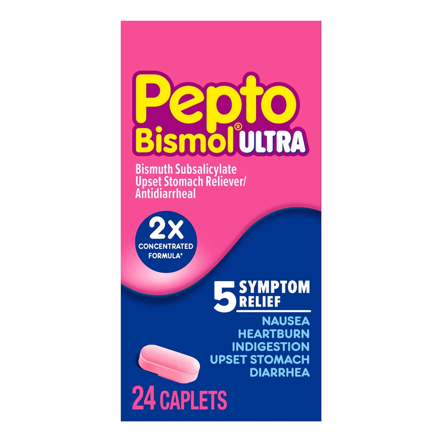 Pepto Bismol ULTRA Caplets, Upset Stomach Relief, Nausea Relief, Heartburn Relief, Indigestion Relief, Anti Diarrhea Medication for Adults - 5 Symptom Relief, 24 ct - dailyvitalstore