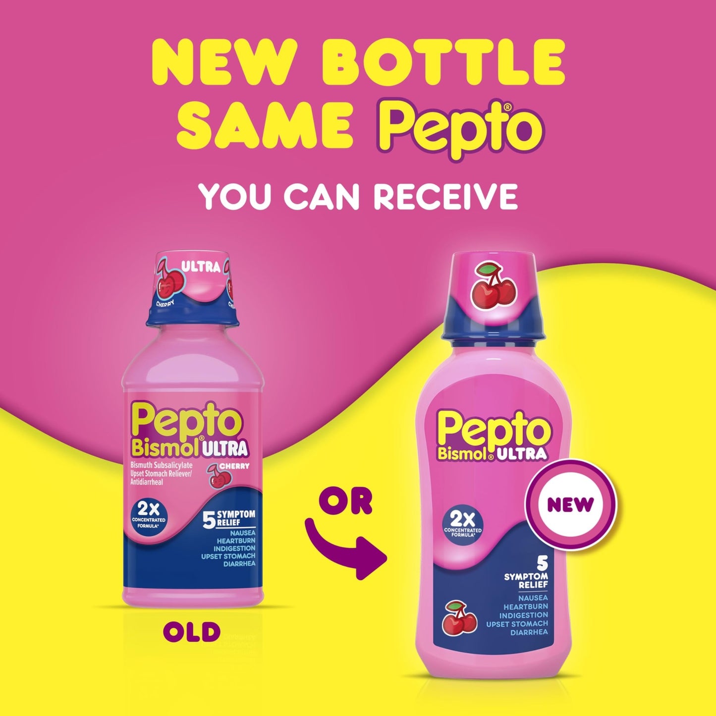 Pepto Bismol ULTRA Liquid for Nausea, Heartburn, Indigestion, Upset Stomach, and Diarrhea - 5 Symptom Fast Relief Medication for Adults, Cherry Flavor, 2x16 oz - dailyvitalstore