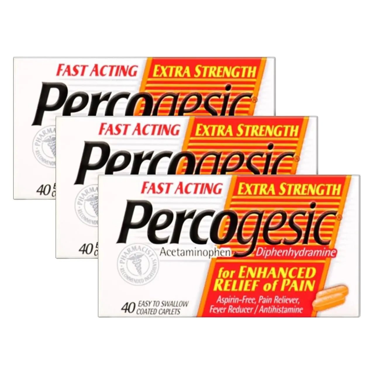 Percogesic Extra Strength Pain Relief | Aspirin Free Dual Action Relief | 40 Coated Caplets (3 Pack) - dailyvitalstore