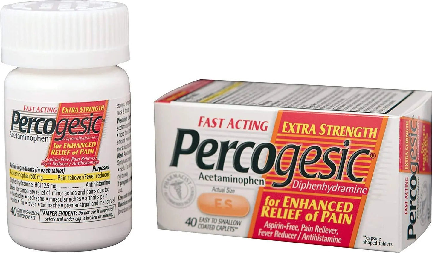 Percogesic Extra Strength Pain Relief | Aspirin Free Dual Action Relief | 40 Coated Caplets (6 Pack) - dailyvitalstore