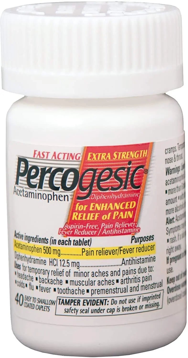 Percogesic Extra Strength Pain Relief | Aspirin Free Dual Action Relief | 40 Coated Caplets (6 Pack) - dailyvitalstore