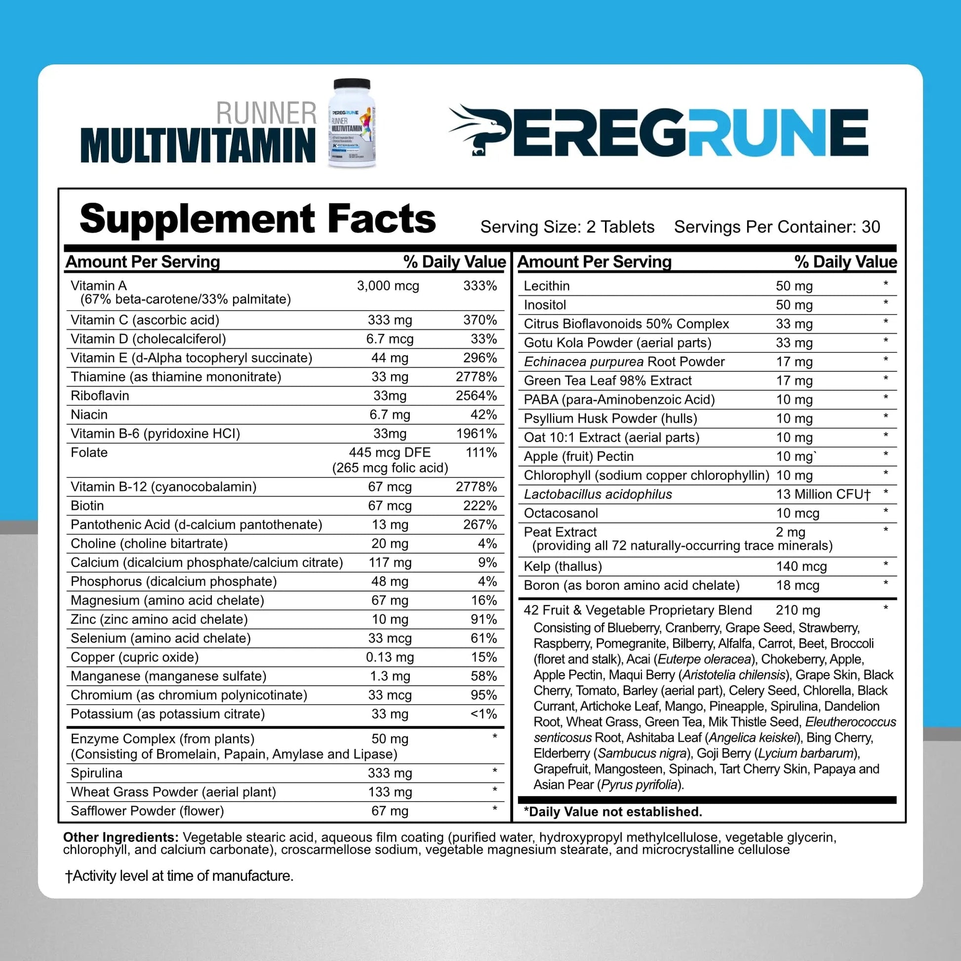 PEREGRUNE Runner Multivitamin & Joint Support Supplement | Antioxidants, Complete B-Complex & Probiotics to Support Energy - dailyvitalstore