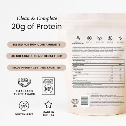 Perelel Triple-Support Plant Based Protein Powder, Creamy Vanilla, 20g Vegan Protein Powder, 3g Creatine Monohydrate, & 5g Prebiotic Fiber per Serving, Dairy Free, - dailyvitalstore
