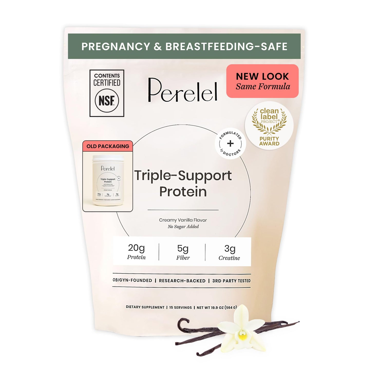 Perelel Triple-Support Plant Based Protein Powder, Creamy Vanilla, 20g Vegan Protein Powder, 3g Creatine Monohydrate, & 5g Prebiotic Fiber per Serving, Dairy Free, - dailyvitalstore