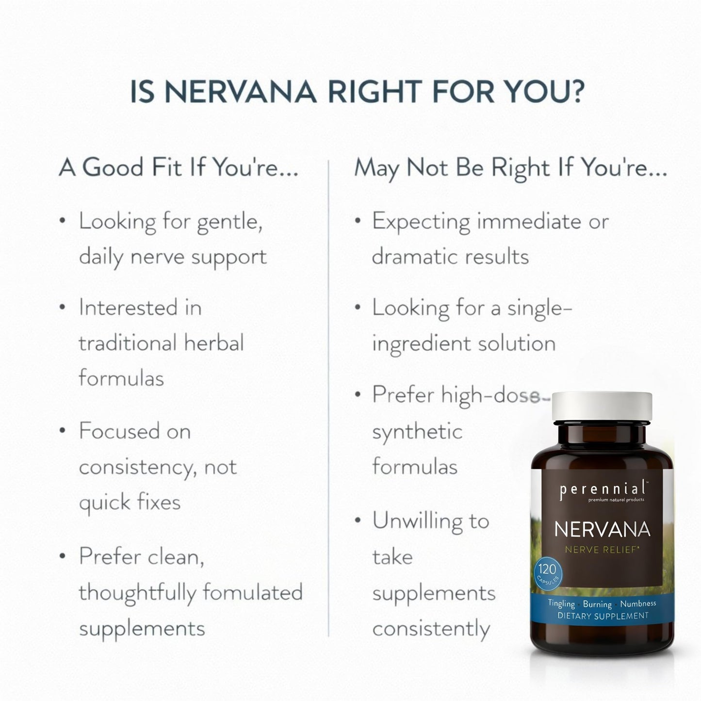 Perennial Nervana – Herbal Nerve Support for Tingling, Burning & Numbness Relief – Promotes Calm Focus & Stress Resilience – Non-Drowsy Mood Balance – 120ct* - dailyvitalstore