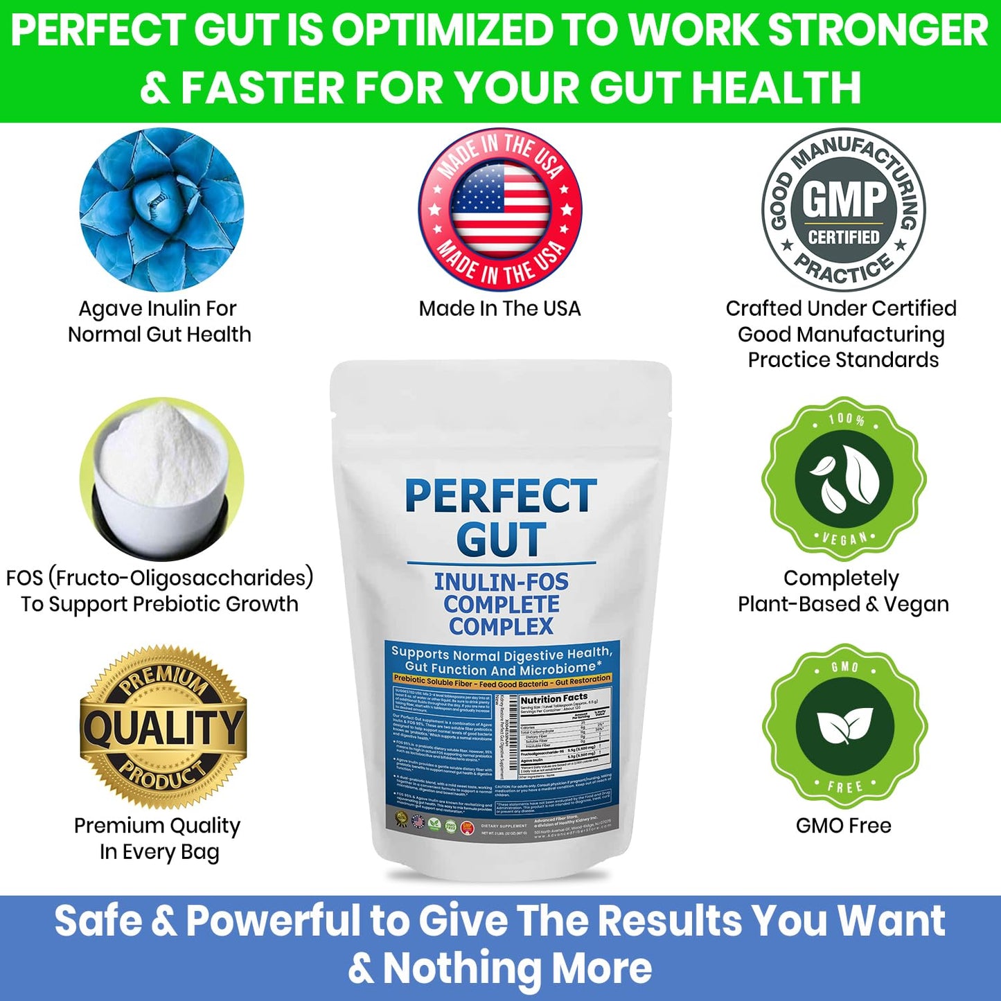 Perfect Gut: Inulin FOS Powder for Gut Health. Prebiotic Inulin. Unique Prebiotic 95% FOS Inulin Agave Fiber - dailyvitalstore