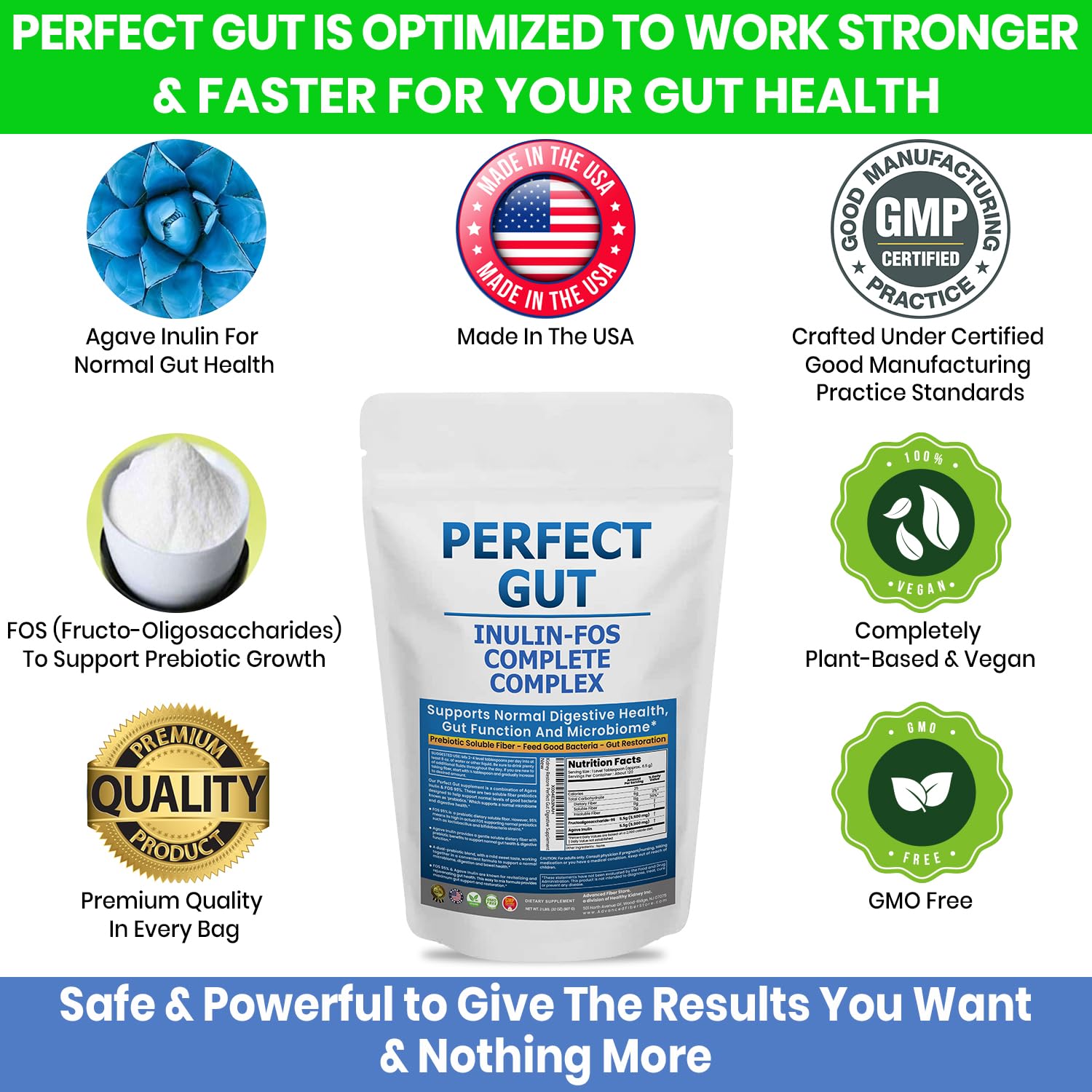 Perfect Gut: Inulin FOS Powder for Gut Health. Prebiotic Inulin. Unique Prebiotic 95% FOS Inulin Agave Fiber - dailyvitalstore