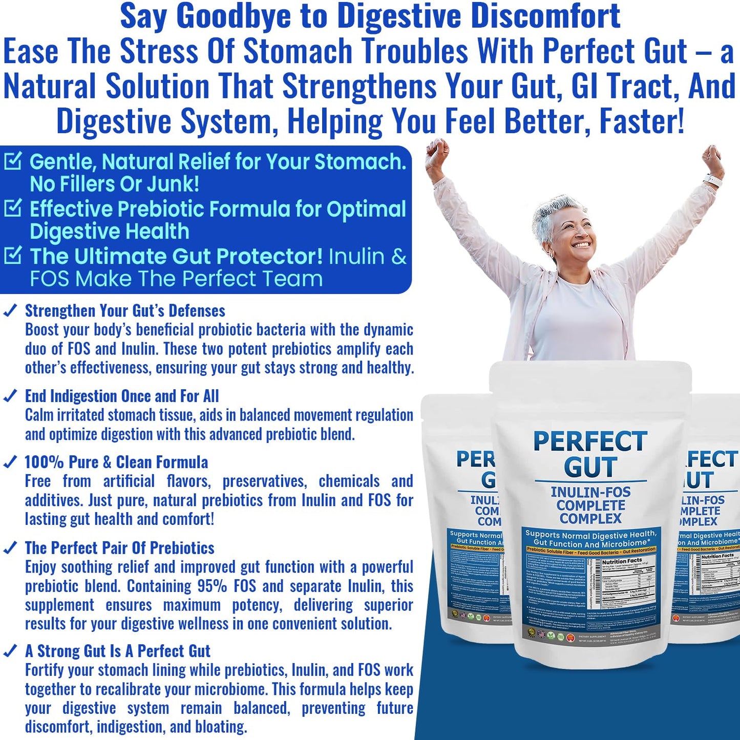 Perfect Gut: Inulin FOS Powder for Gut Health. Prebiotic Inulin. Unique Prebiotic 95% FOS Inulin Agave Fiber - dailyvitalstore