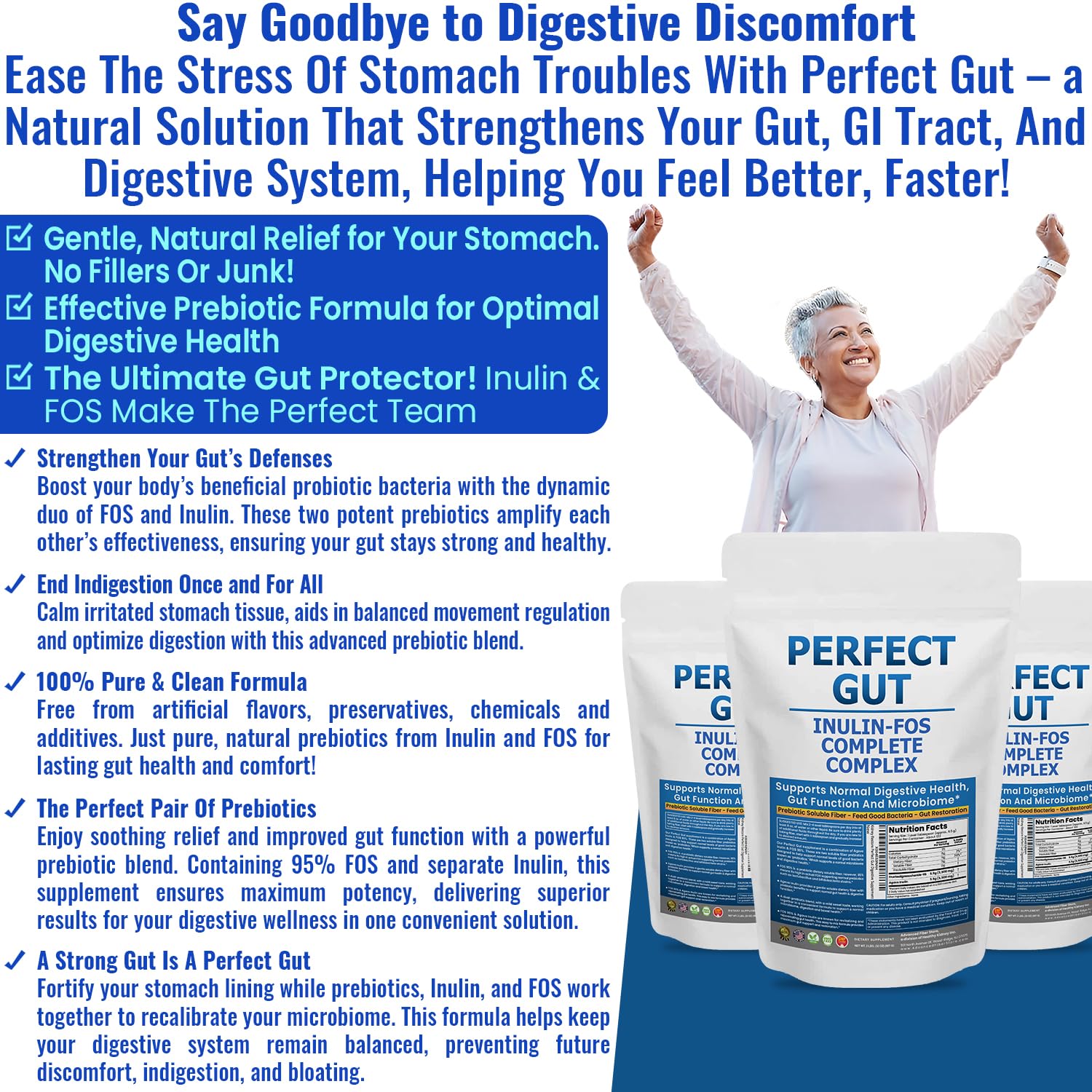 Perfect Gut: Inulin FOS Powder for Gut Health. Prebiotic Inulin. Unique Prebiotic 95% FOS Inulin Agave Fiber - dailyvitalstore