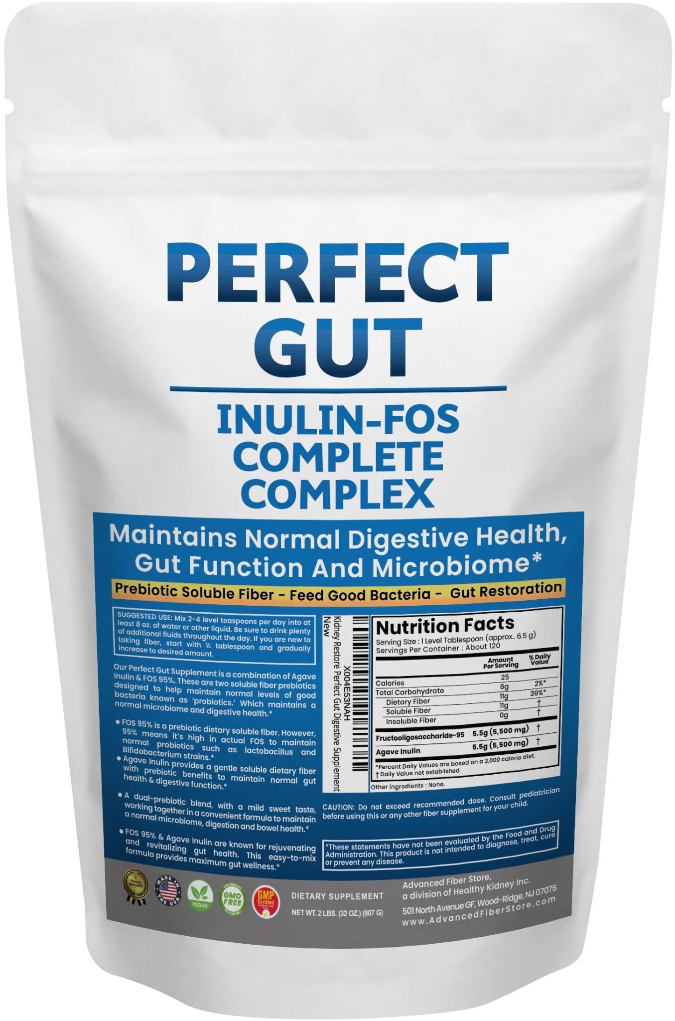 Perfect Gut: Inulin FOS Powder for Gut Health. Prebiotic Inulin. Unique Prebiotic 95% FOS Inulin Agave Fiber - dailyvitalstore