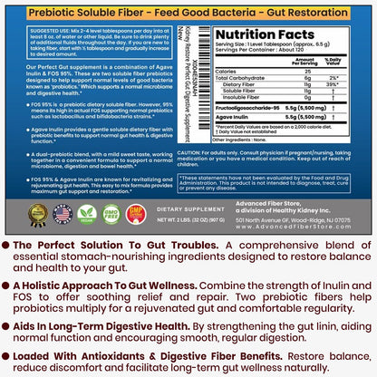 Perfect Gut: Inulin FOS Powder for Gut Health. Prebiotic Inulin. Unique Prebiotic 95% FOS Inulin Agave Fiber - dailyvitalstore