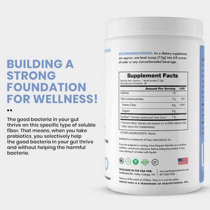 PERFECT PASS Prebiotic PHGG Partially Hydrolyzed Guar Gum 210g Powder - 100% Natural Gluten Free Non GMO - Certified Kosher Vegetarian Sugar Free - dailyvitalstore