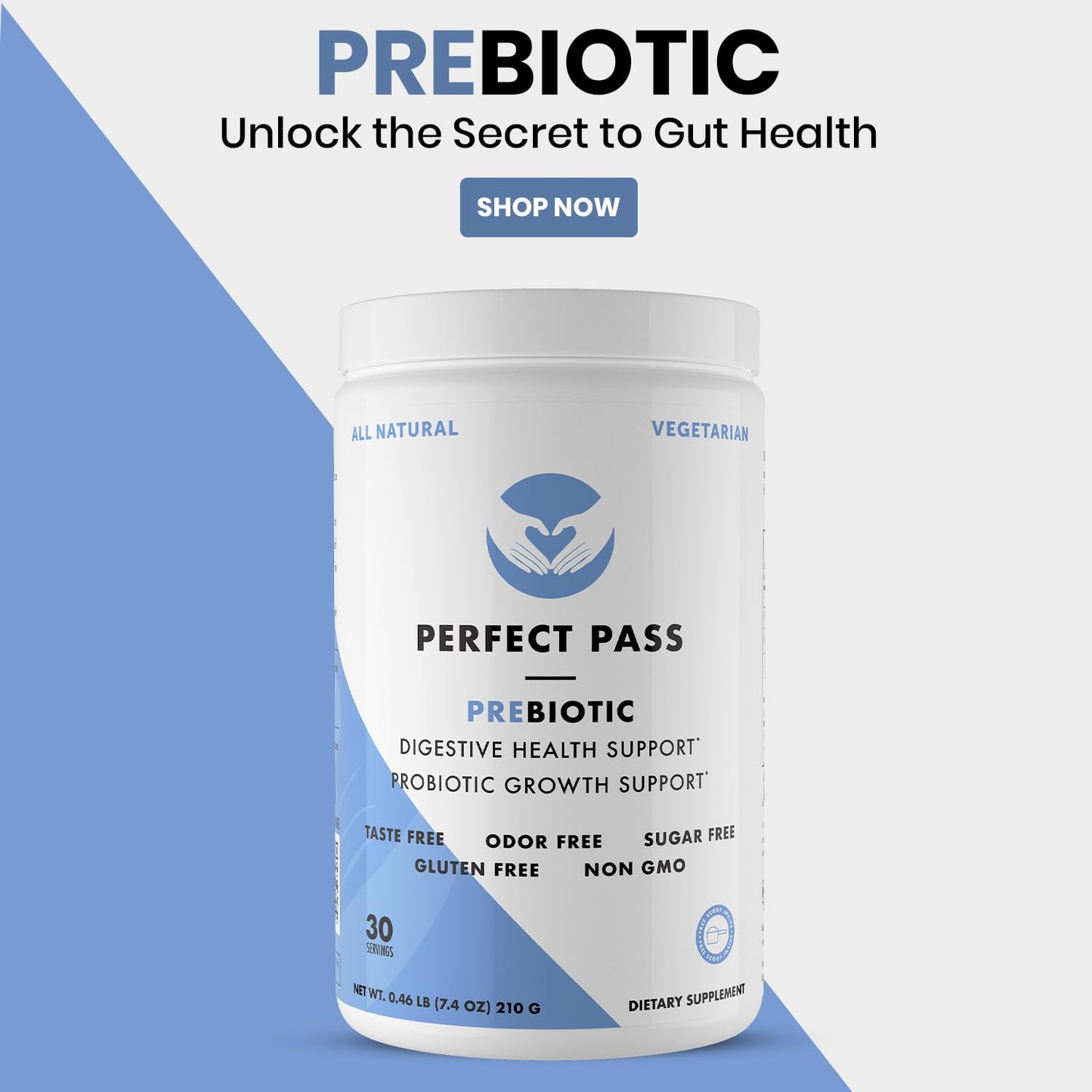 PERFECT PASS Prebiotic PHGG Partially Hydrolyzed Guar Gum 210g Powder - 100% Natural Gluten Free Non GMO - Certified Kosher Vegetarian Sugar Free - dailyvitalstore
