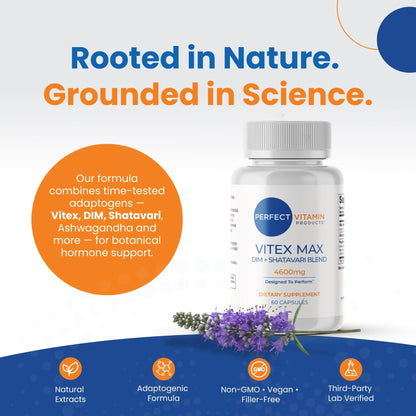 Perfect Vitamin Products Vitex Max DIM + Shatavari – Hormone Balance & Menopause Support for Women – Vegan Blend with Adaptogens for Mood, Cycle & Stress Relief – 4600mg (2-Pack) - dailyvitalstore