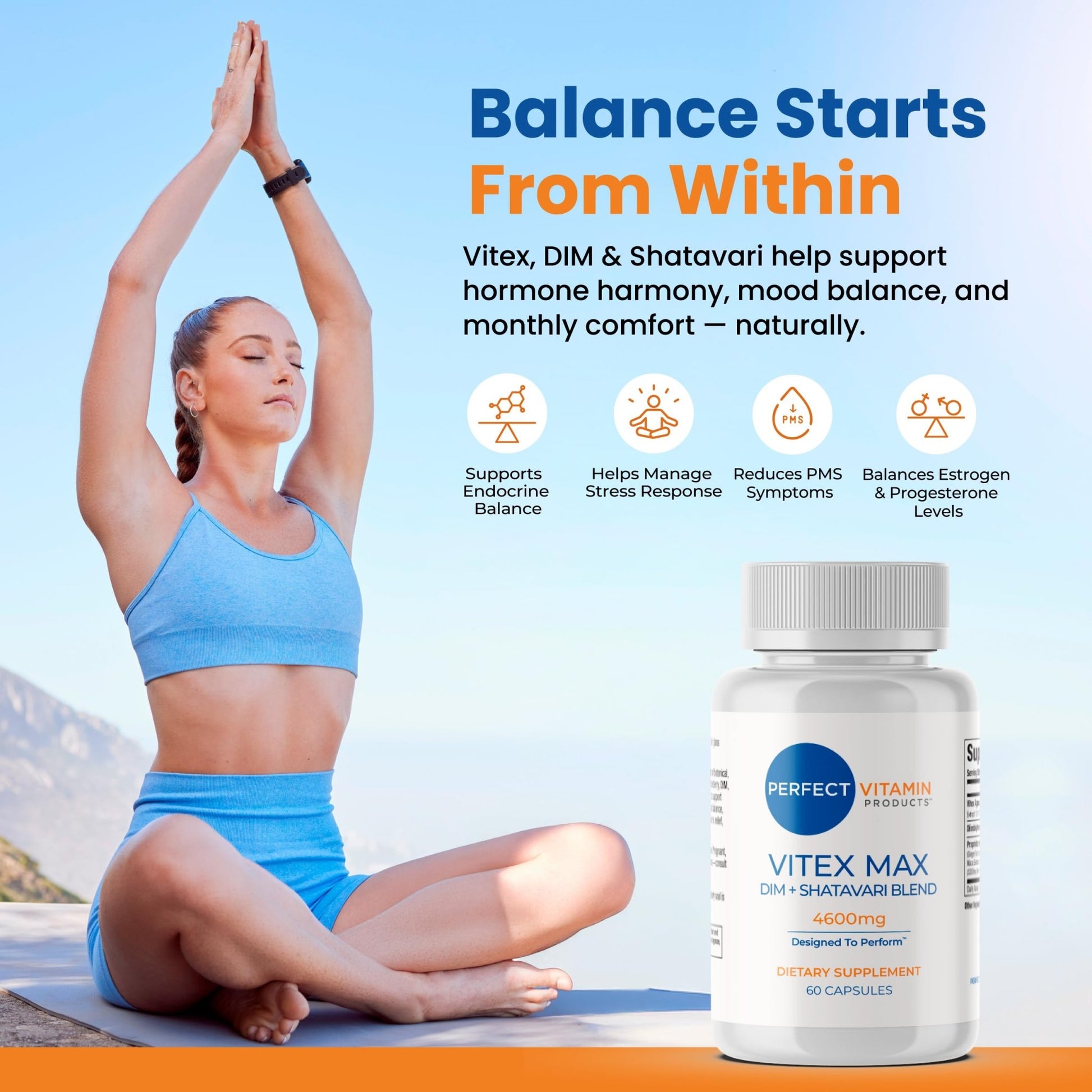 Perfect Vitamin Products Vitex Max DIM + Shatavari – Hormone Balance & Menopause Support for Women – Vegan Blend with Adaptogens for Mood, Cycle & Stress Relief – 4600mg (3-Pack) - dailyvitalstore