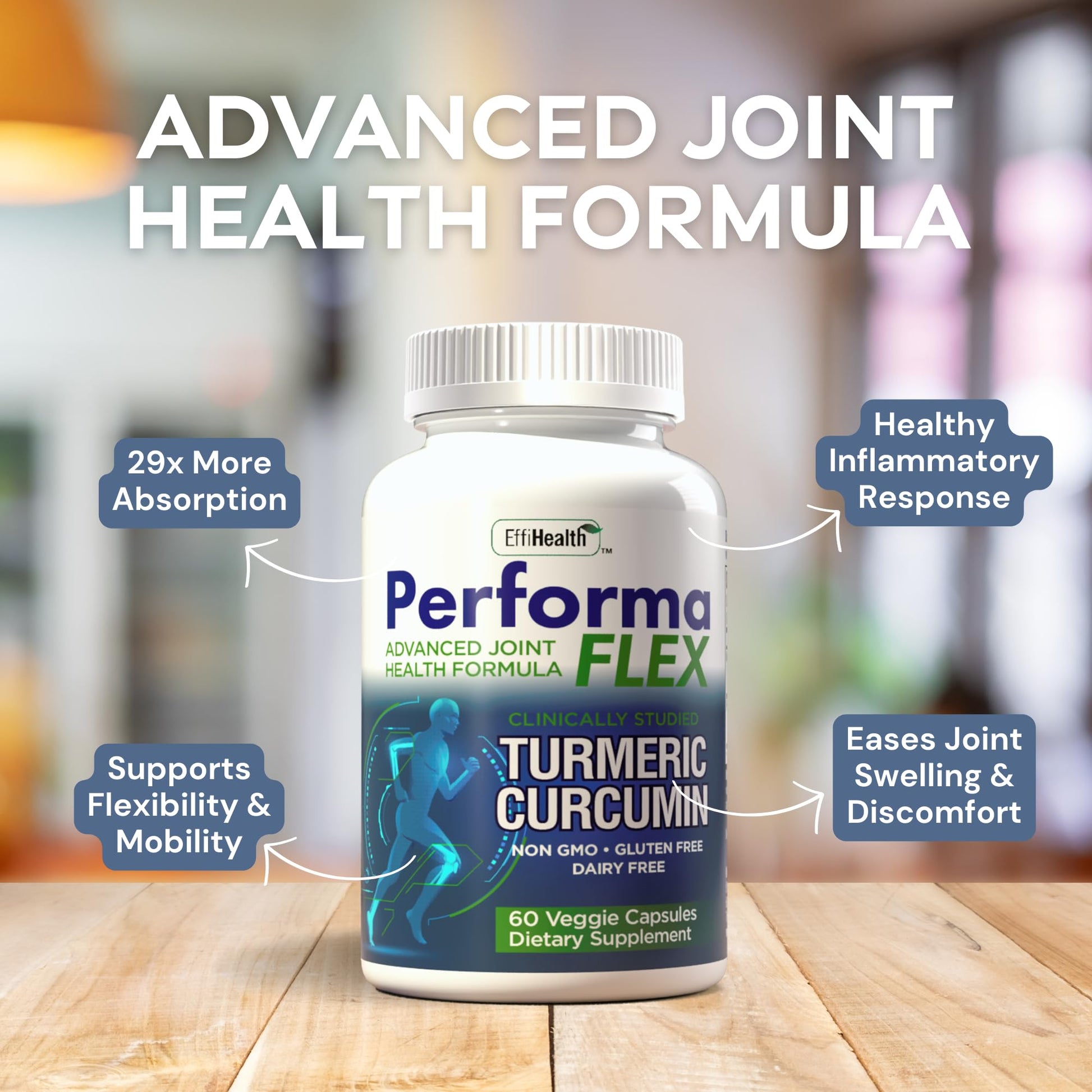 Performa Flex - Joint Support Supplement with Meriva, Turmeric Curcumin, Tart Cherry & Ginger – Ultra High Absorption – Support for Joint Mobility, Joint & Cartilage Health – 60 Capsules - dailyvitalstore