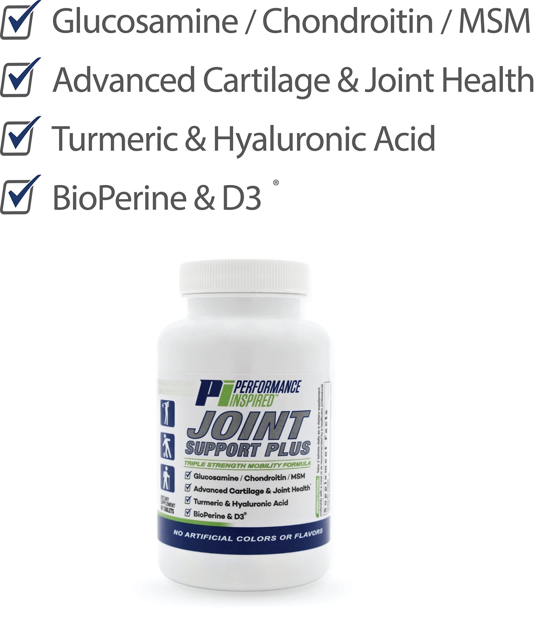 PERFORMANCE INSPIRED Nutrition Joint Support Plus – Glucosamine, Chondroitin, Turmeric & BioPerine – Triple Strength Joint Comfort & Mobility Support – 90 Count - dailyvitalstore