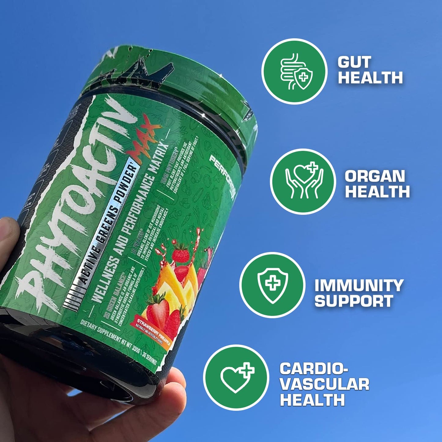 Performax Labs PhytoactivMax Active Greens Powder Wellness and Performance Matrix | Phytonutrients – Overall Health | 30 Servings (Strawberry Pineapple) - dailyvitalstore