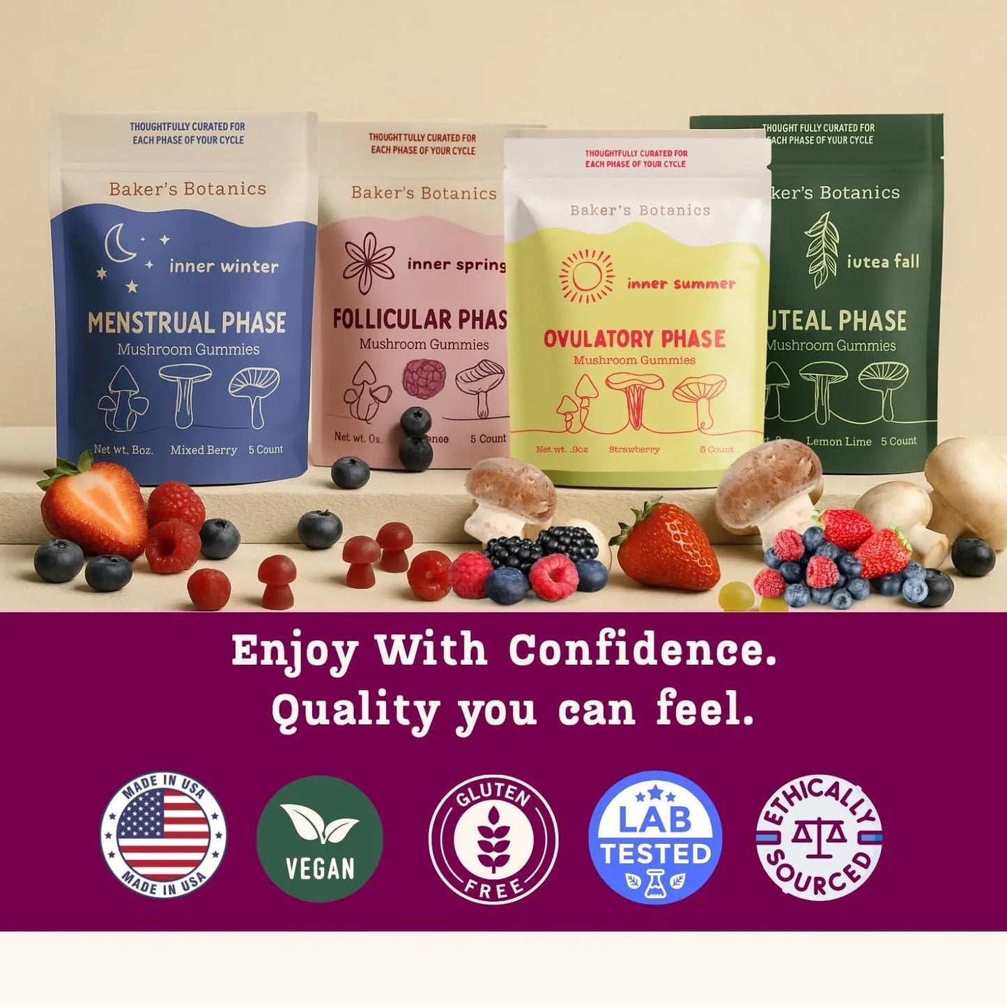Period ovulatory & PMS Support Supplement for Women – Hormone Balance + 4-Phase Menstrual Cycle Kit | Vegan Functional Mushroom Gummies by Baker’s Botanics (Pack of 6)(30 Gummies) - dailyvitalstore
