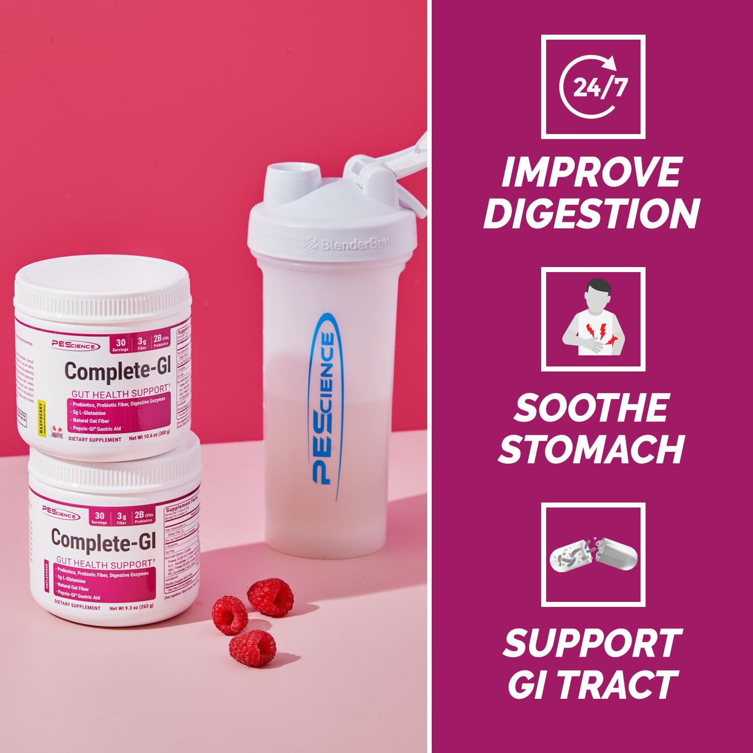 PEScience Complete-GI Gut Health Powder, Probiotics for Women and Men, Digestive Enzymes, Prebiotic Fiber, L-Glutamine - dailyvitalstore