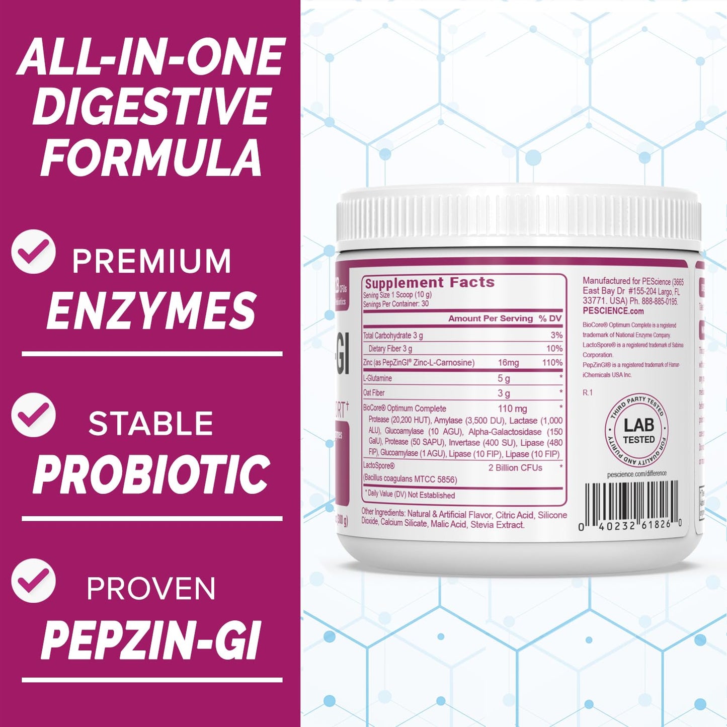 PEScience Complete-GI Gut Health Powder, Probiotics for Women and Men, Digestive Enzymes, Prebiotic Fiber, L-Glutamine - dailyvitalstore