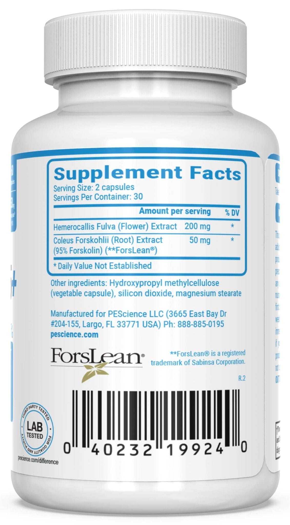 PEScience Forskolin-95+ Capsules, 95% Pure Forskolin from Coleus Forskohlii Extract with Hemerocallis Fulva Extract, Patented ForsLean, 50mg, 60 Count - dailyvitalstore