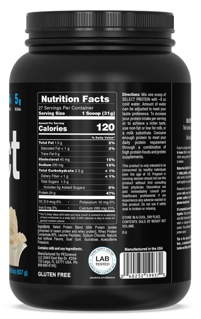 PEScience Select Protein Powder, Whey and Casein Blend, Lean Protein Powder for Women and Men, Low Calorie, Low Carb, Keto Friendly, Gluten Free, Gourmet Vanilla - 27 Servings - dailyvitalstore