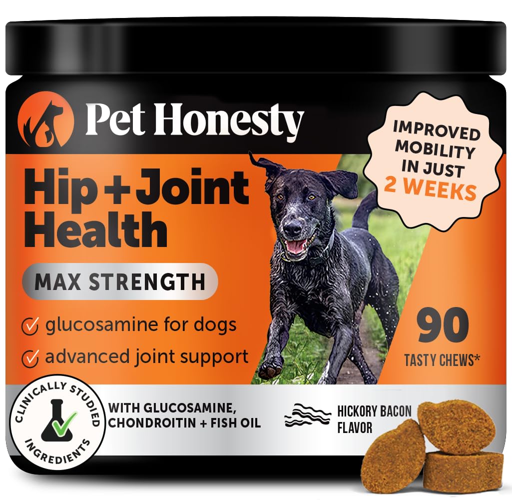 Pet Honesty Hip & Joint Health Max Strength – Dog Joint Support Chews with Glucosamine Chondroitin & Omega-3s – Joint Supplement for Dogs to Support Mobility, Flexibility & Comfort – Bacon (90 ct) - dailyvitalstore