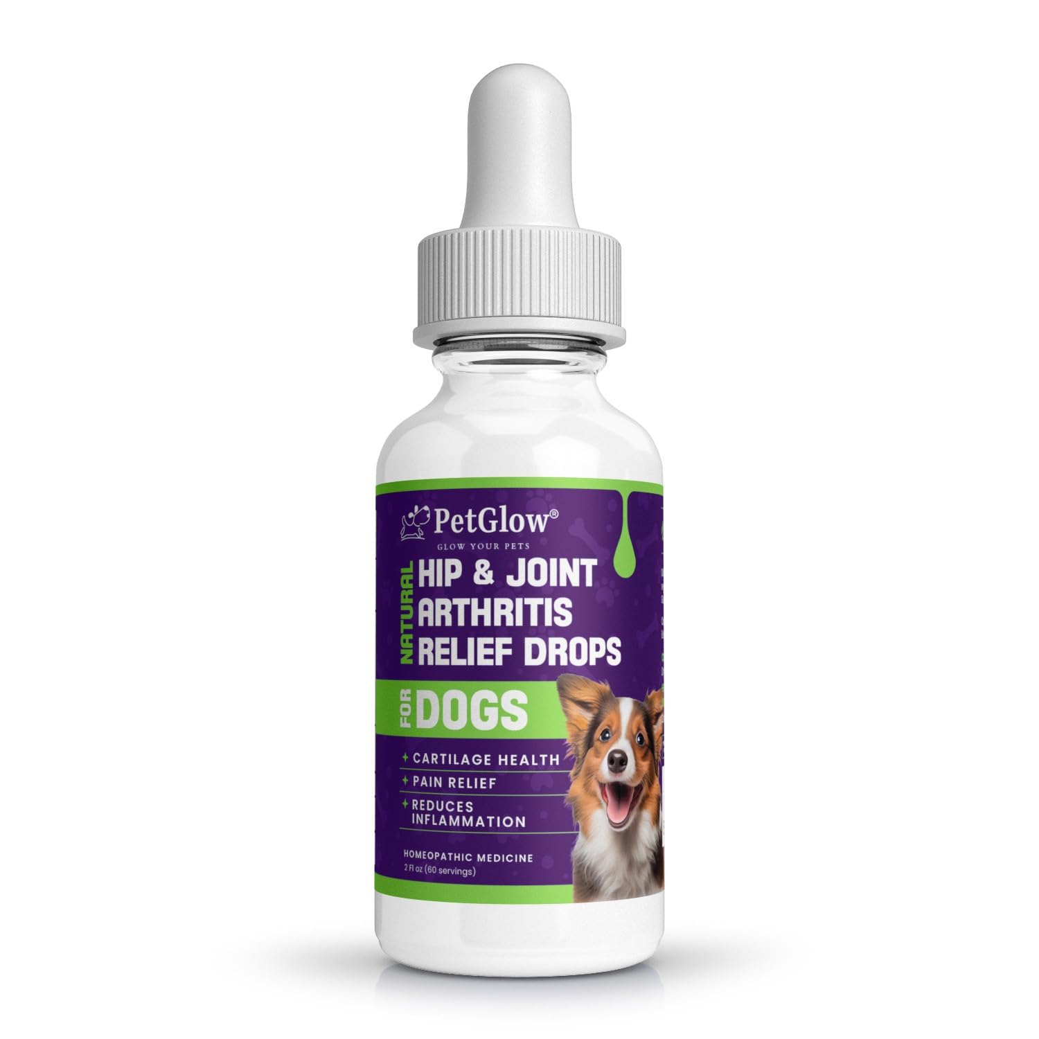 Petglow® Natural Hip & Joint Arthritis Relief Drops with Curcumin & Boswellia, Homeopathic Anti-Inflammatory Formula for Dogs, Cats & Horses, Supports Flexibility, Comfort & Mobility Naturally - dailyvitalstore