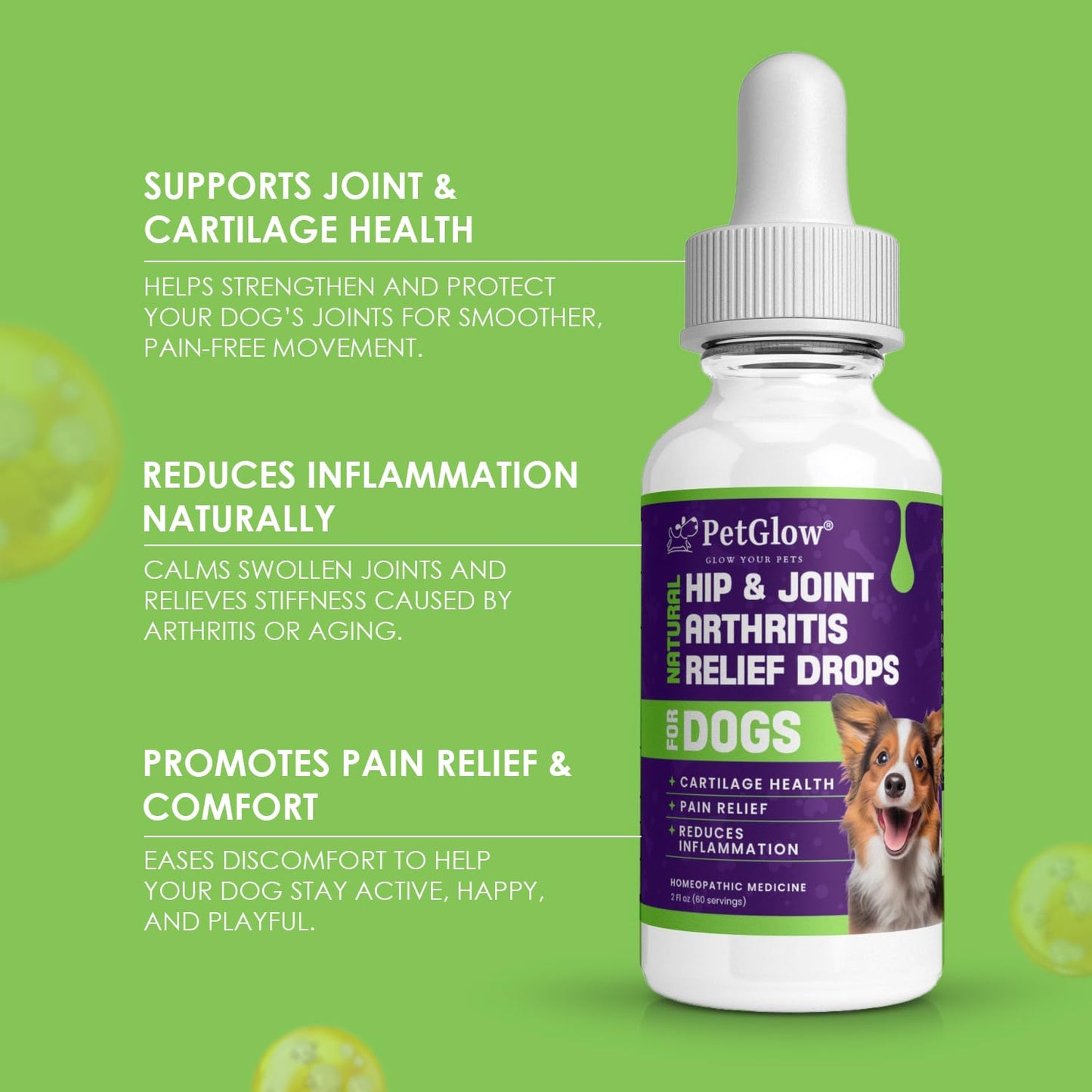 Petglow® Natural Hip & Joint Arthritis Relief Drops with Curcumin & Boswellia, Homeopathic Anti-Inflammatory Formula for Dogs, Cats & Horses, Supports Flexibility, Comfort & Mobility Naturally - dailyvitalstore