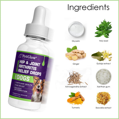 Petglow® Natural Hip & Joint Arthritis Relief Drops with Curcumin & Boswellia, Homeopathic Anti-Inflammatory Formula for Dogs, Cats & Horses, Supports Flexibility, Comfort & Mobility Naturally - dailyvitalstore