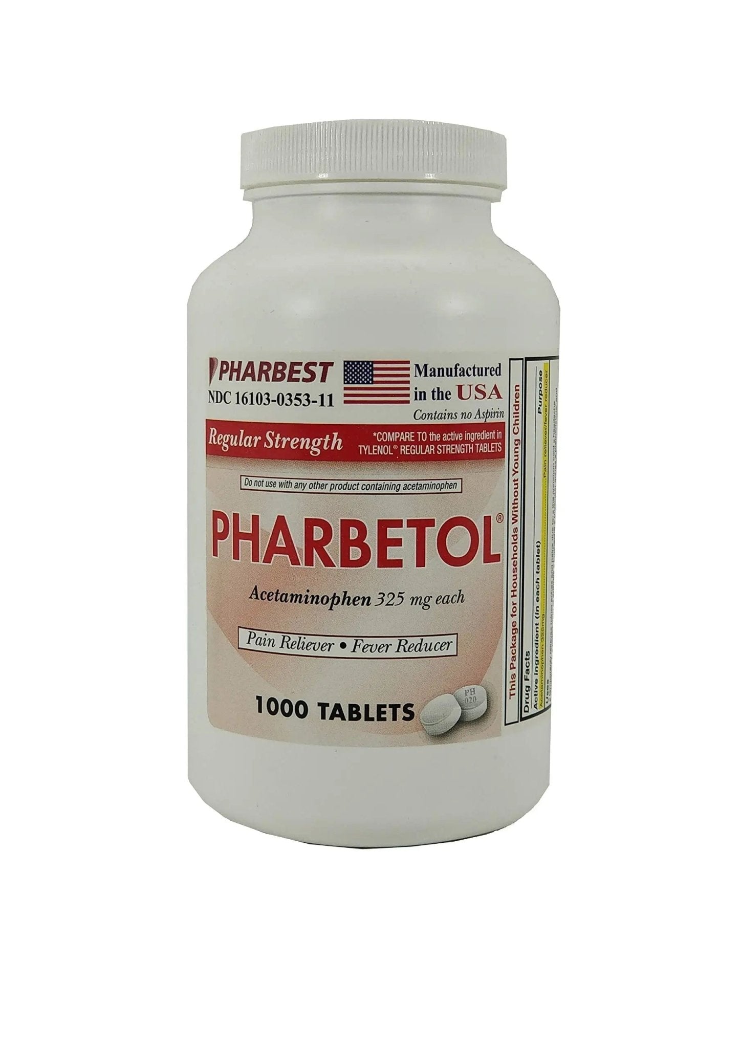 Pharbest Acetaminophen 325 mg 1000 Count Tablets - dailyvitalstore