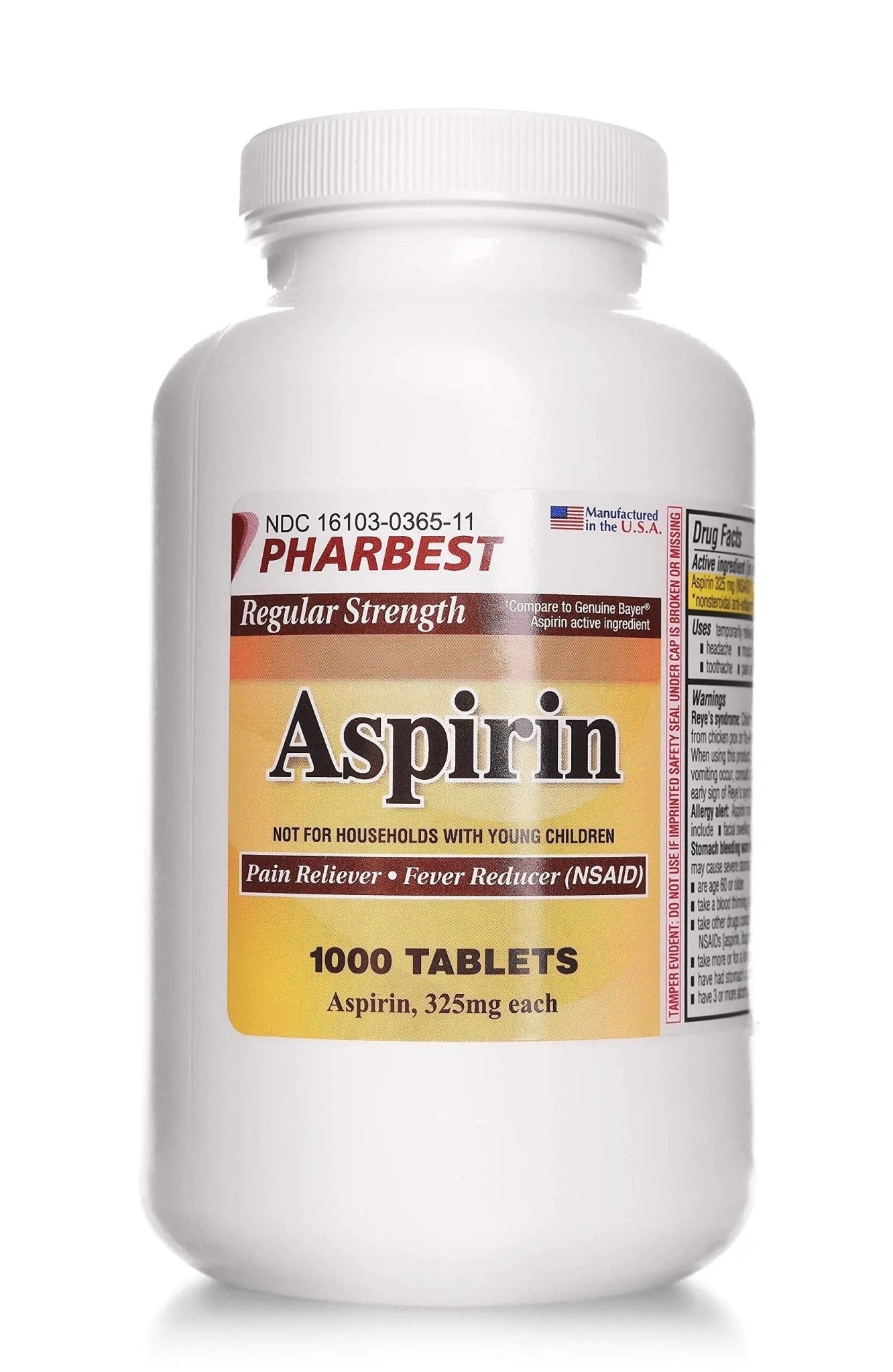 PHARBEST Aspirin 325 mg | Regular Strength | 1000 Count Uncoated Tablets - dailyvitalstore