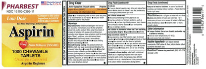 Pharbest Aspirin 81mg Chewable Orange Tablets 1000 Count Per Bottle - dailyvitalstore