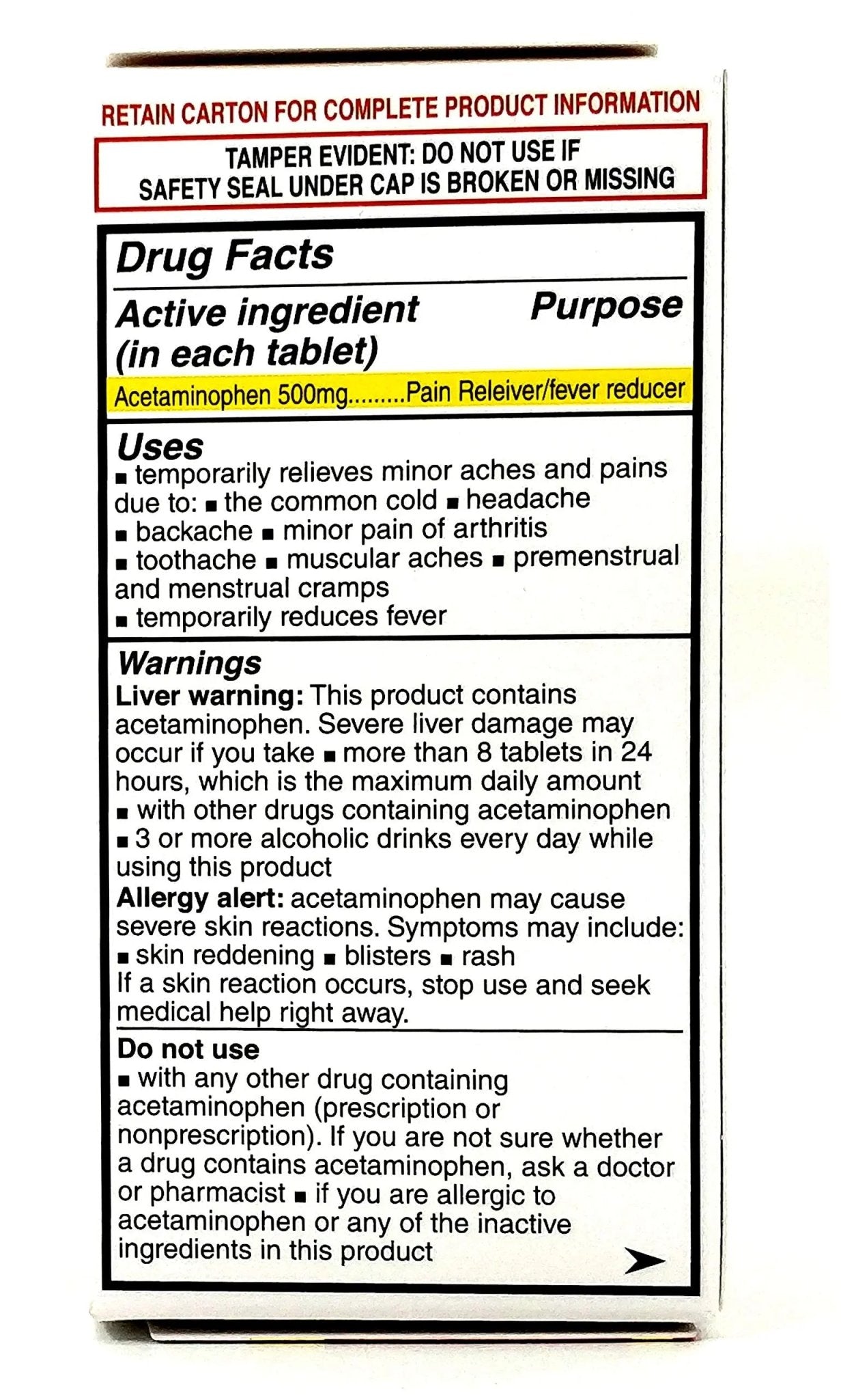 Pharbetol 500mg Extra Strength Tablets 100 Count (Generic Extra Strength) - dailyvitalstore