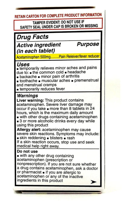 Pharbetol 500mg Extra Strength Tablets 100 Count (Generic Extra Strength) - dailyvitalstore