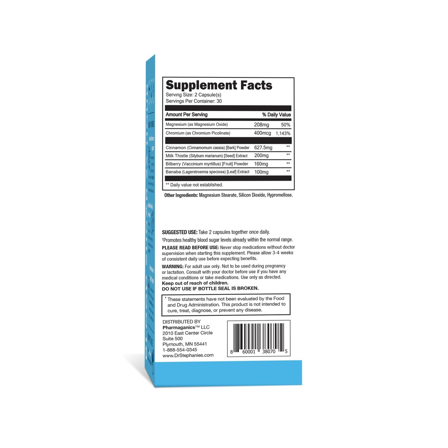 Pharmaganics Blood Sugar 24 Hour - 6 in 1 Formula with Cinnamon, Banaba, Chromium, Milk Thistle, & More - Once Daily Supplement - dailyvitalstore