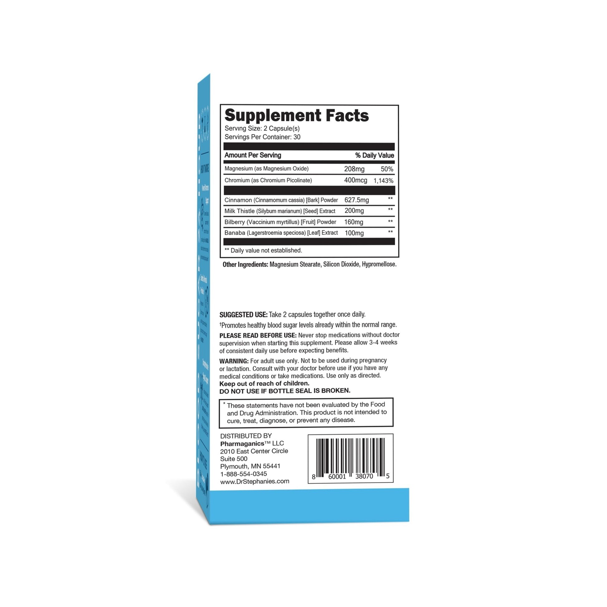 Pharmaganics Blood Sugar 24 Hour - 6 in 1 Formula with Cinnamon, Banaba, Chromium, Milk Thistle, & More - Once Daily Supplement - dailyvitalstore