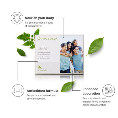 Pharmanex Nu Skin LifePak Advanced Nutritional Supplement for Adults | 60 Daily Packets | Aging, Digestive, and Gut Health Formula with Essential Vitamins, Minerals, and Phytonutrients - dailyvitalstore