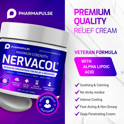 Pharmapulse Neuropathy Nerve Therapy & Relief Cream - Maximum Strength Relief Cream for Foot, Hands, Legs, Toes Includes Alpha Lipoic Acid, Arnica, Vitamin B6, Aloe Vera, MSM - Effective Soothing 4oz - dailyvitalstore