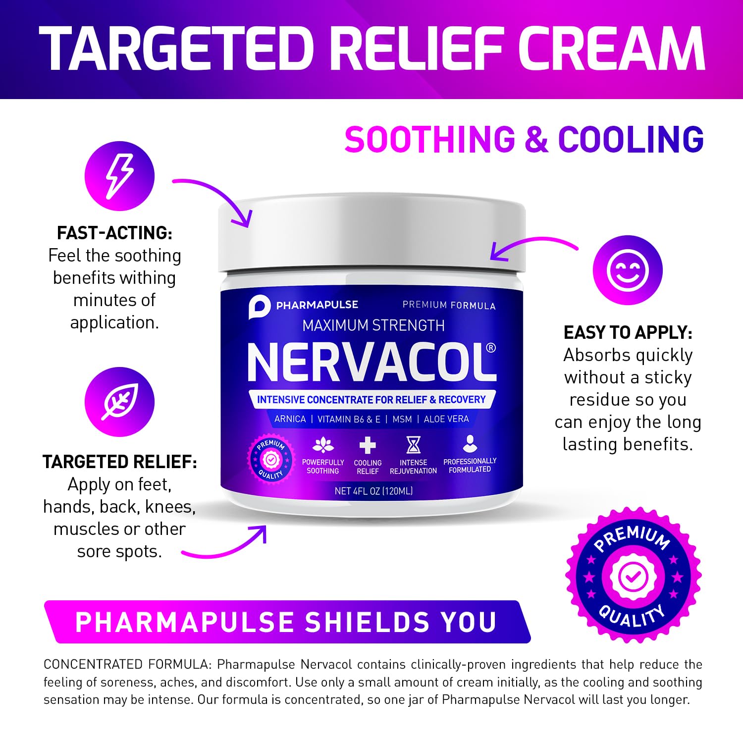 Pharmapulse Neuropathy Nerve Therapy & Relief Cream - Maximum Strength Relief Cream for Foot, Hands, Legs, Toes Includes Alpha Lipoic Acid, Arnica, Vitamin B6, Aloe Vera, MSM - Effective Soothing 4oz - dailyvitalstore