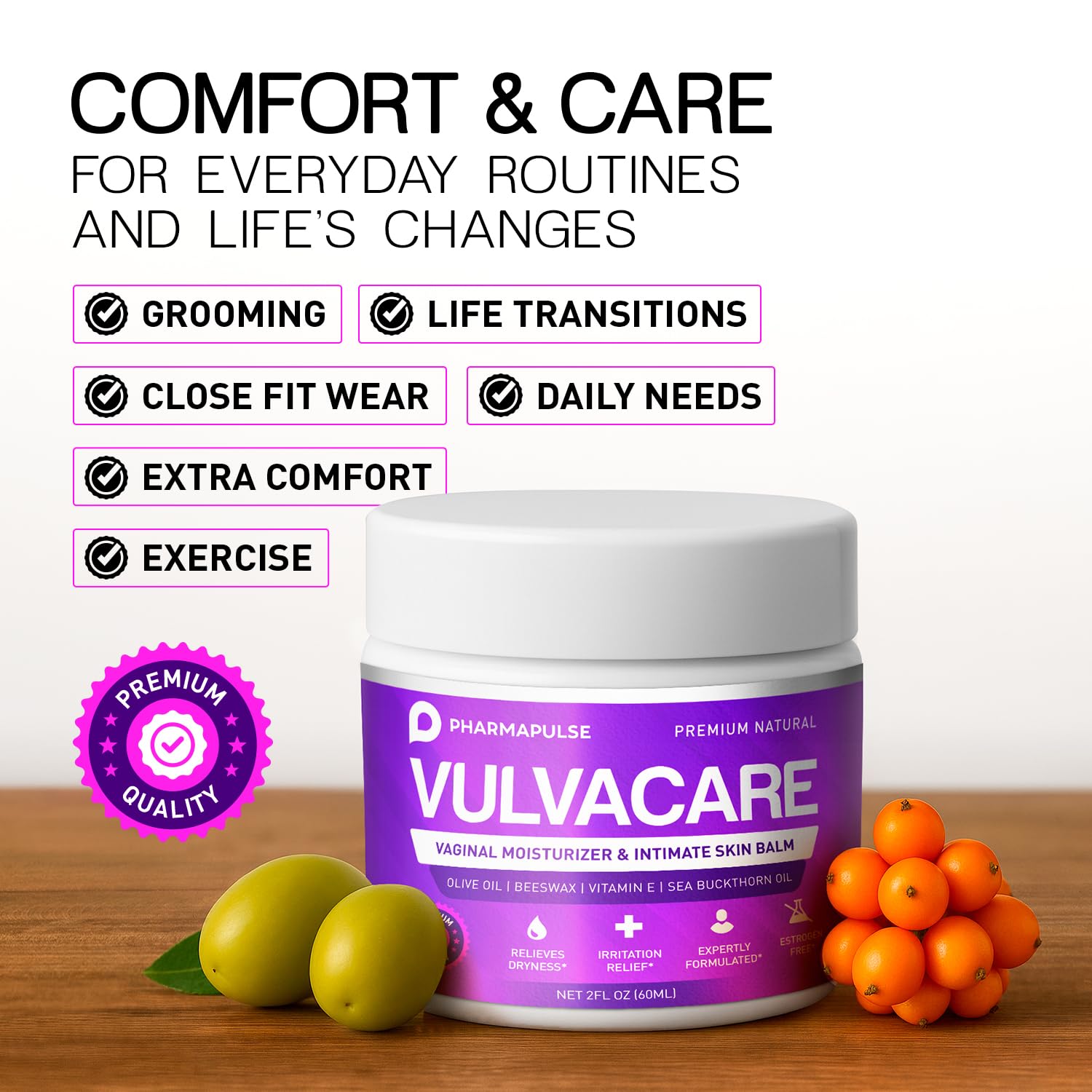 Pharmapulse Vaginal Moisturizer, Vulva Balm Cream, Intimate Skin Care, Menopause Support - Relieves Dryness, Itching, Burning, Redness, Chafing, Odor, Irritation - Estrogen Free 2oz - dailyvitalstore
