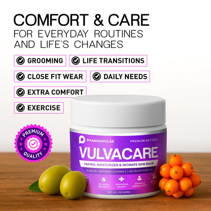 Pharmapulse Vaginal Moisturizer, Vulva Balm Cream, Intimate Skin Care, Menopause Support - Relieves Dryness, Itching, Burning, Redness, Chafing, Odor, Irritation - Estrogen Free 2oz - dailyvitalstore