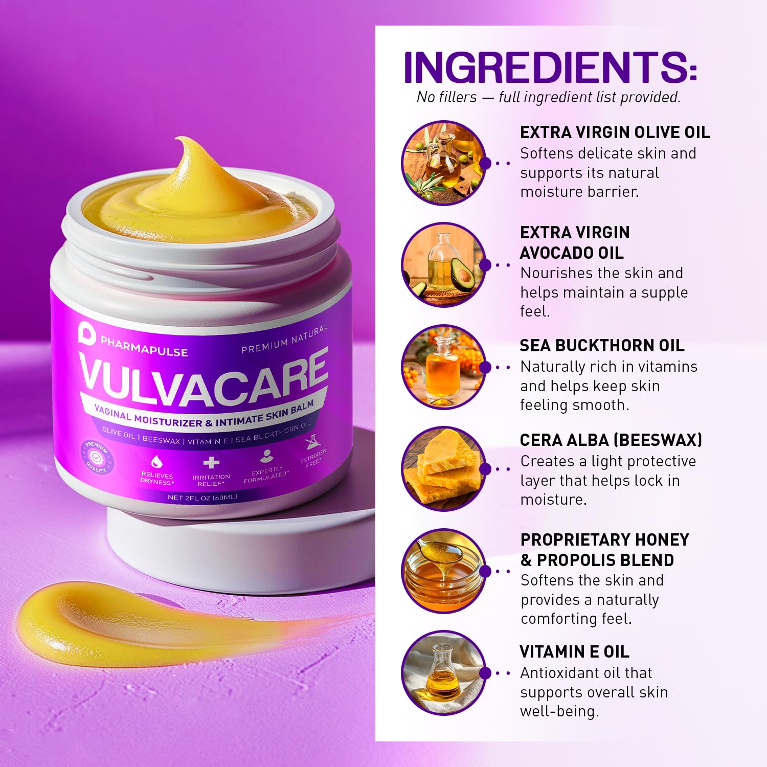 Pharmapulse Vaginal Moisturizer, Vulva Balm Cream, Intimate Skin Care, Menopause Support - Relieves Dryness, Itching, Burning, Redness, Chafing, Odor, Irritation - Estrogen Free 2oz - dailyvitalstore