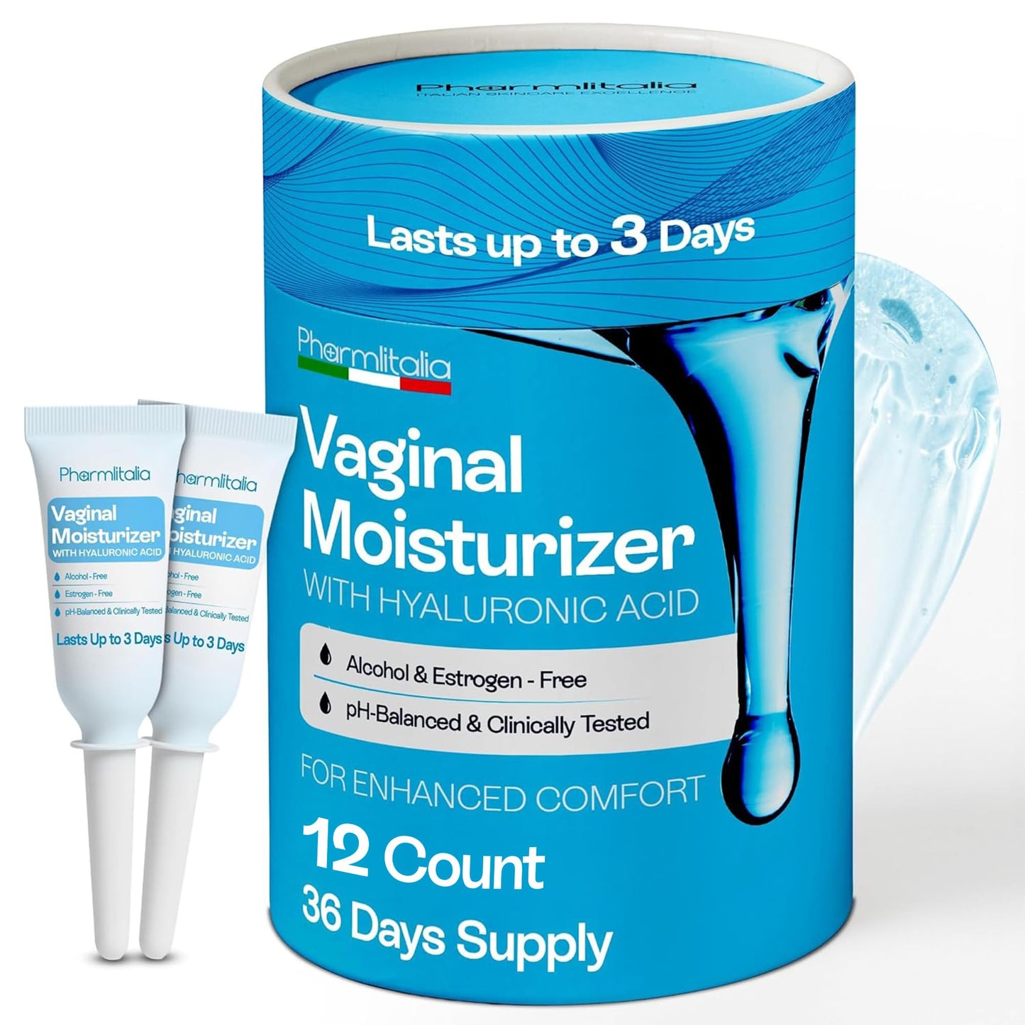 Pharmlitalia Vaginal Moisturizer Gel for Vagina Health, Moisturizer Applicators for Vaginal Dryness Relief and Long Lasting Wetness - Pre and Post Menopausal - 12 Pre Filled Applicators - dailyvitalstore